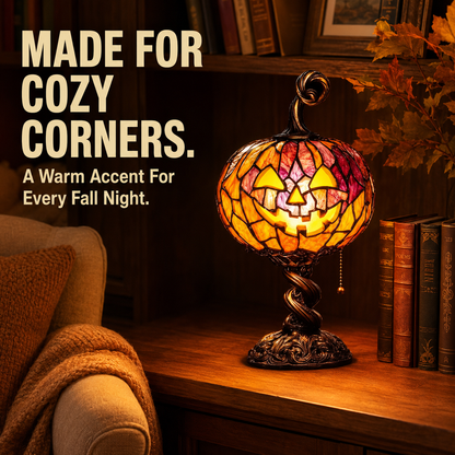 🎃 Vintage Halloween Mosaic Pumpkin Glow Lamp with Pull Chain Switch 🕯️