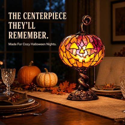 🎃 Vintage Halloween Mosaic Pumpkin Glow Lamp with Pull Chain Switch 🕯️