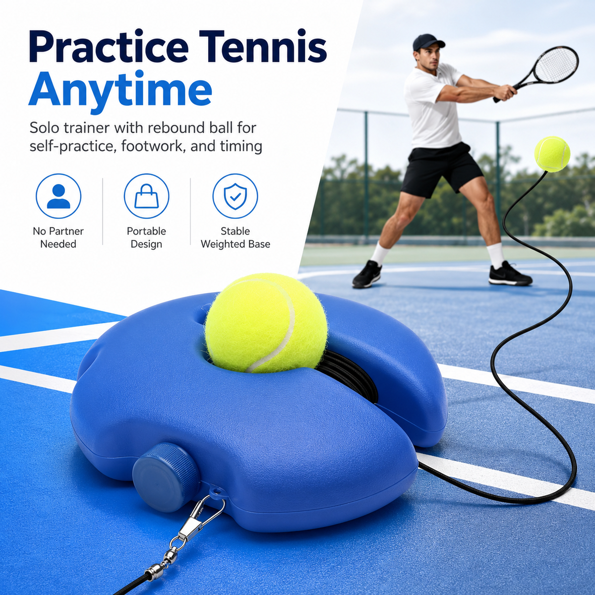 🎾💥Solo Tennis Practice Rebounder – 2-Piece Trainer with Balls