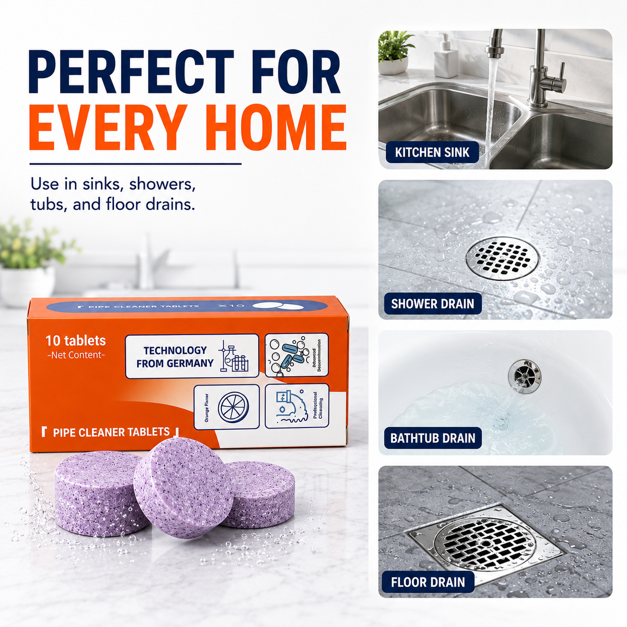 🧼50% OFF TODAY🚿 Multi-Purpose Pipe Cleaner Tablets ✨Cleans Drains, Washers & Septic Systems