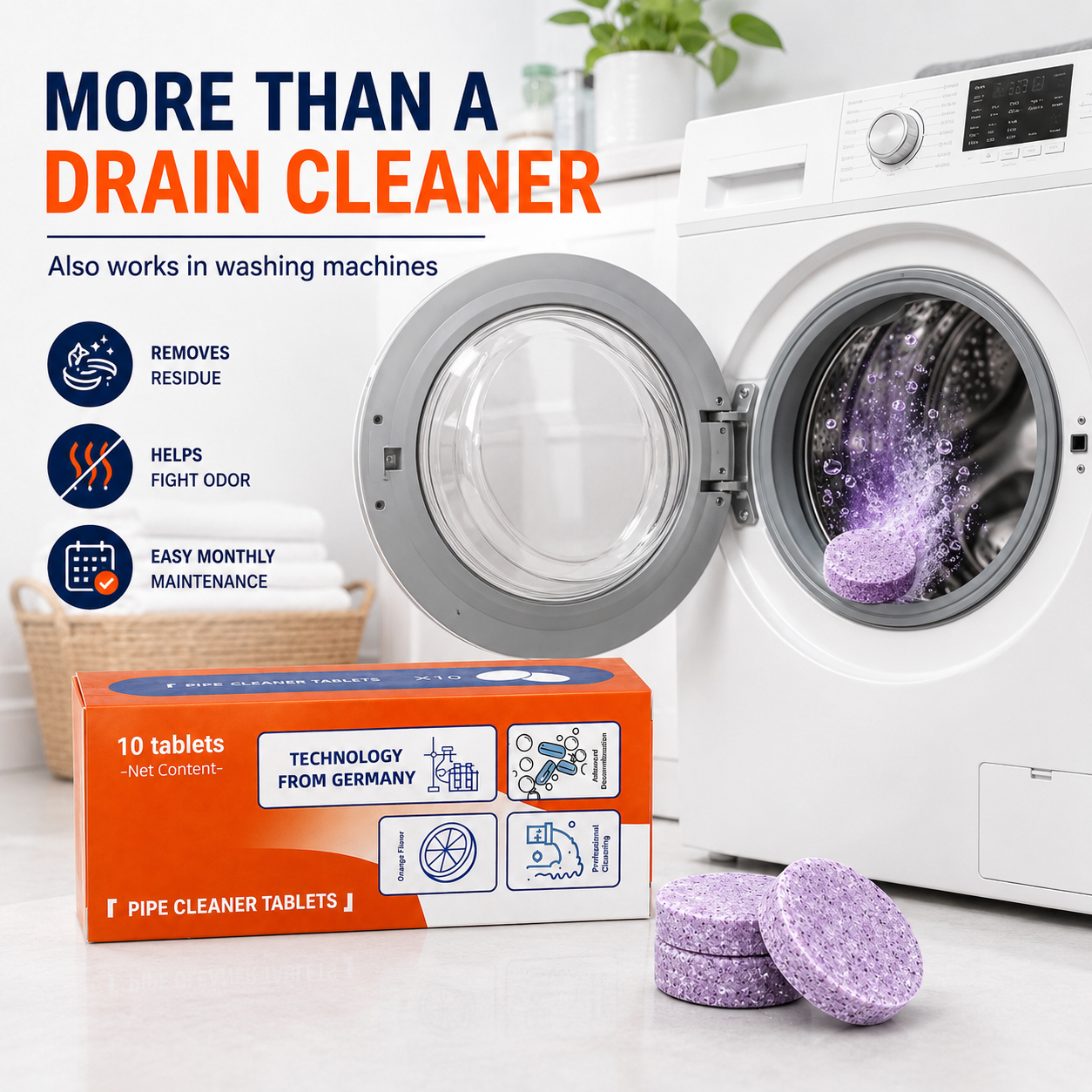 🧼50% OFF TODAY🚿 Multi-Purpose Pipe Cleaner Tablets ✨Cleans Drains, Washers & Septic Systems