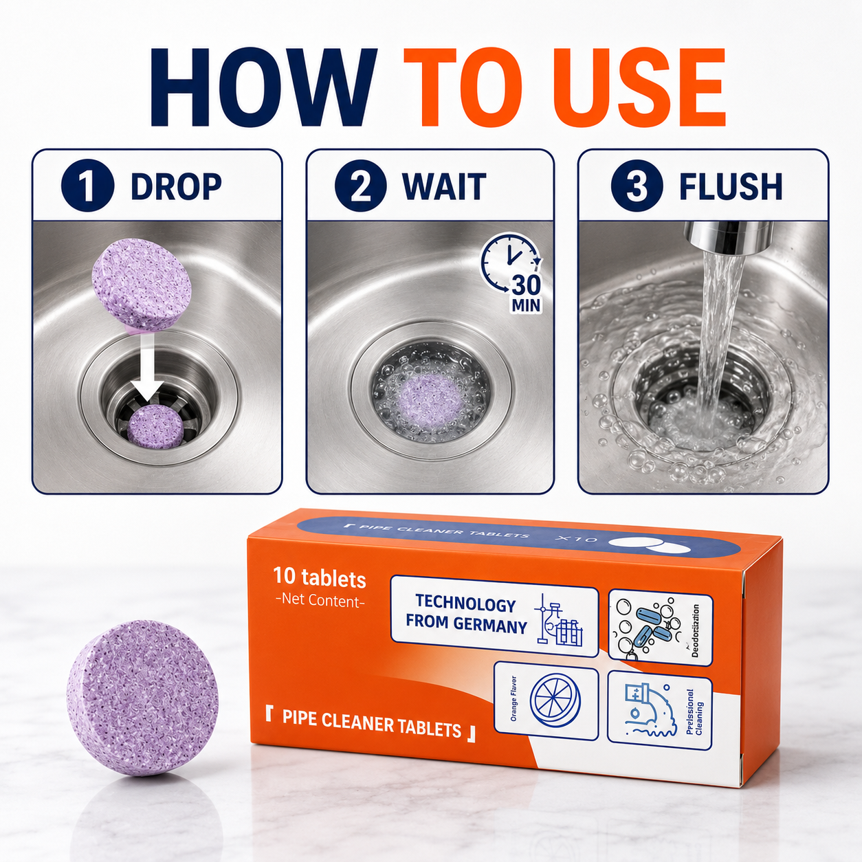 🧼50% OFF TODAY🚿 Multi-Purpose Pipe Cleaner Tablets ✨Cleans Drains, Washers & Septic Systems