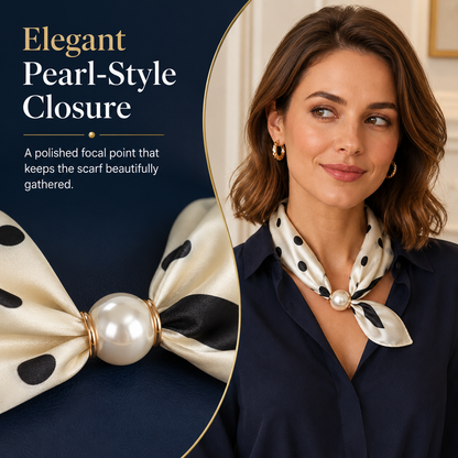 🔥HOT SALE 🧣 Elegant Pearl Clasp Scarf Necklace & Silk Feel Scarf ⚪