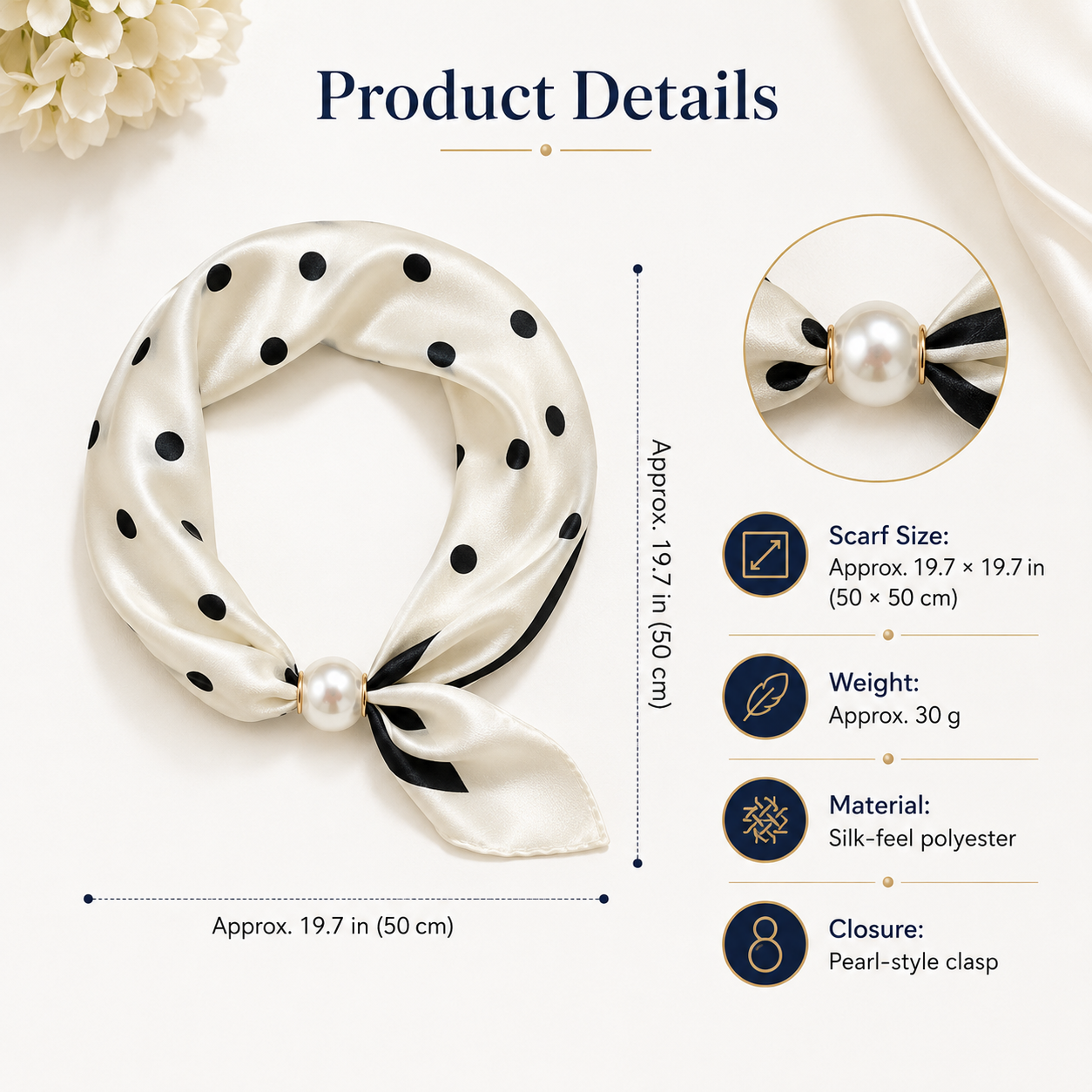 🔥HOT SALE 🧣 Elegant Pearl Clasp Scarf Necklace & Silk Feel Scarf ⚪