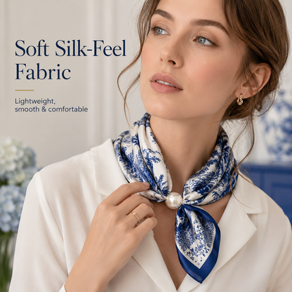 🔥HOT SALE 🧣 Elegant Pearl Clasp Scarf Necklace & Silk Feel Scarf ⚪