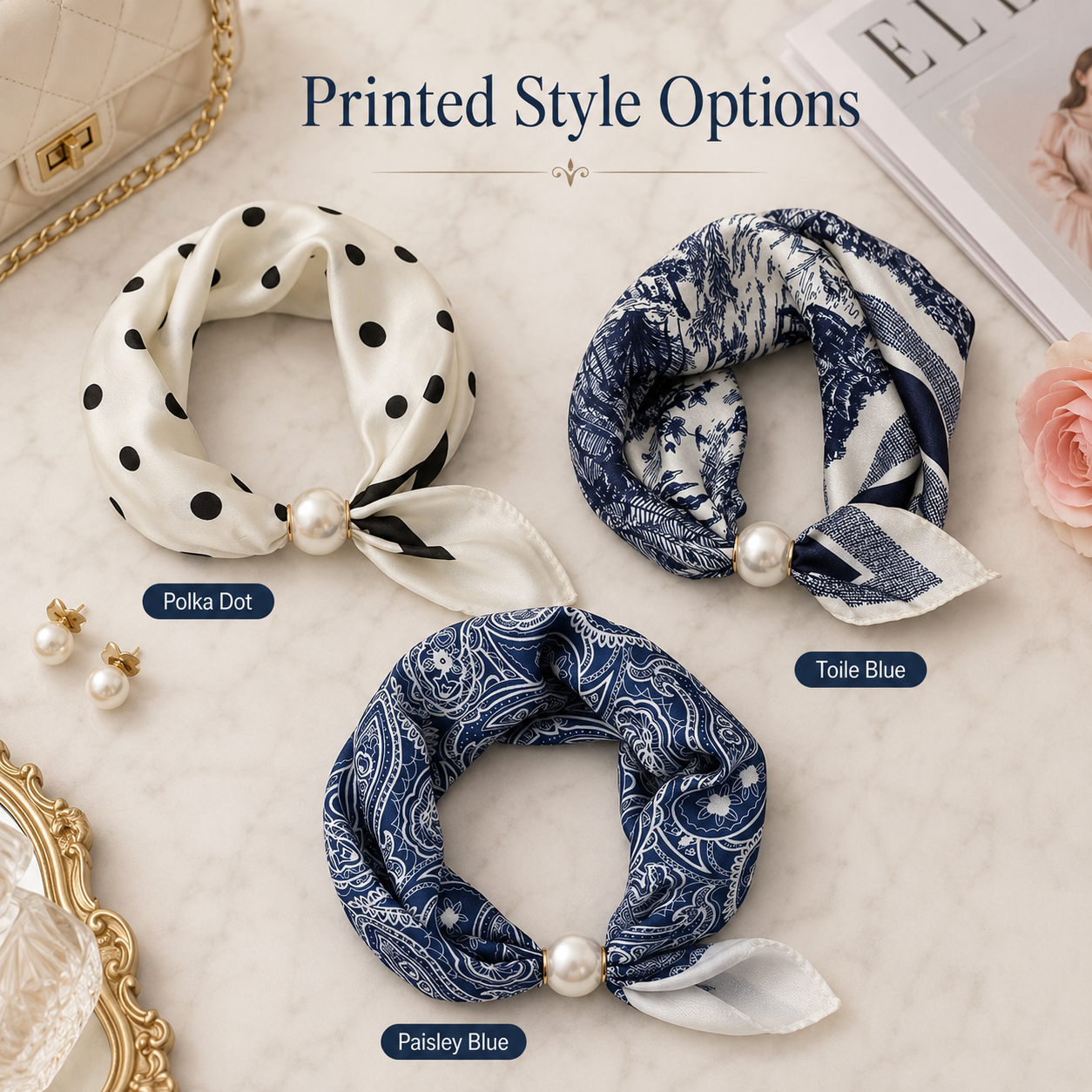 🔥HOT SALE 🧣 Elegant Pearl Clasp Scarf Necklace & Silk Feel Scarf ⚪