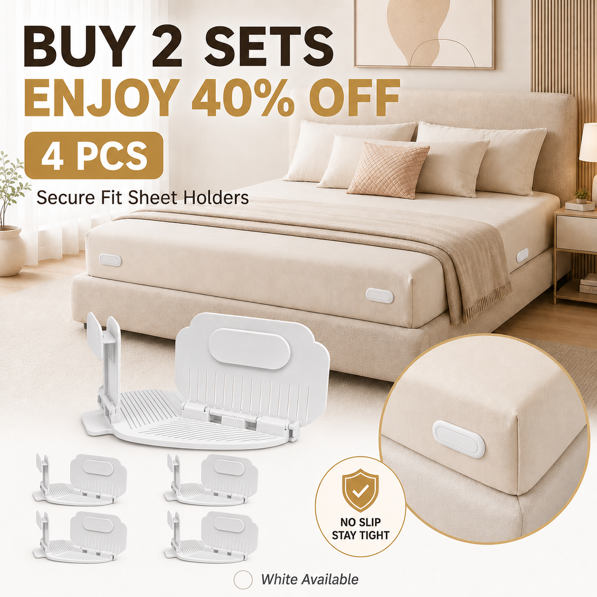 🔥 HOT SALE 55% OFF😴Secure Fit Sheet Holders – Wrinkle-Free, Slip-Free Bed