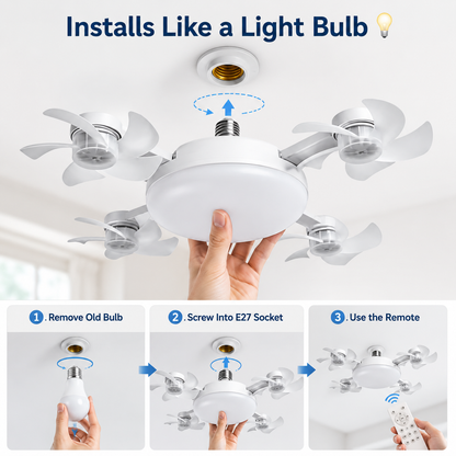 🔥💡 E27 Socket Ceiling Fan Light – 2-in-1 LED Fan Bulb with Remote Control for Bedroom, Kitchen & Home Cooling