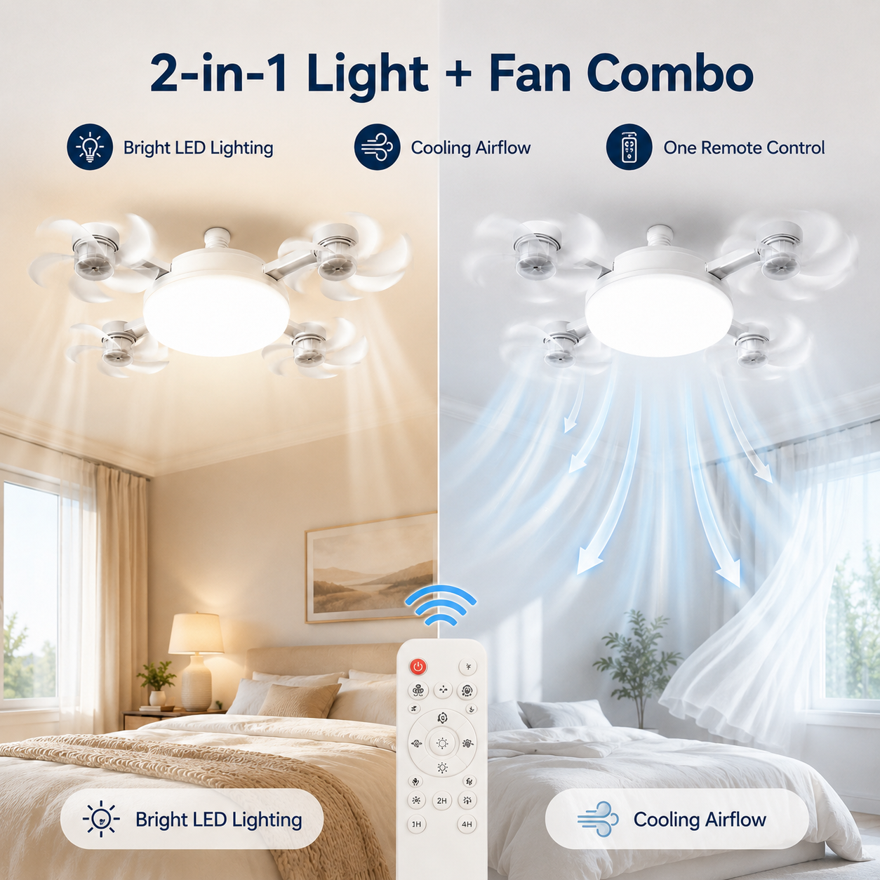 🔥💡 E27 Socket Ceiling Fan Light – 2-in-1 LED Fan Bulb with Remote Control for Bedroom, Kitchen & Home Cooling