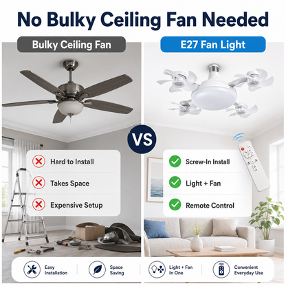 🔥💡 E27 Socket Ceiling Fan Light – 2-in-1 LED Fan Bulb with Remote Control for Bedroom, Kitchen & Home Cooling