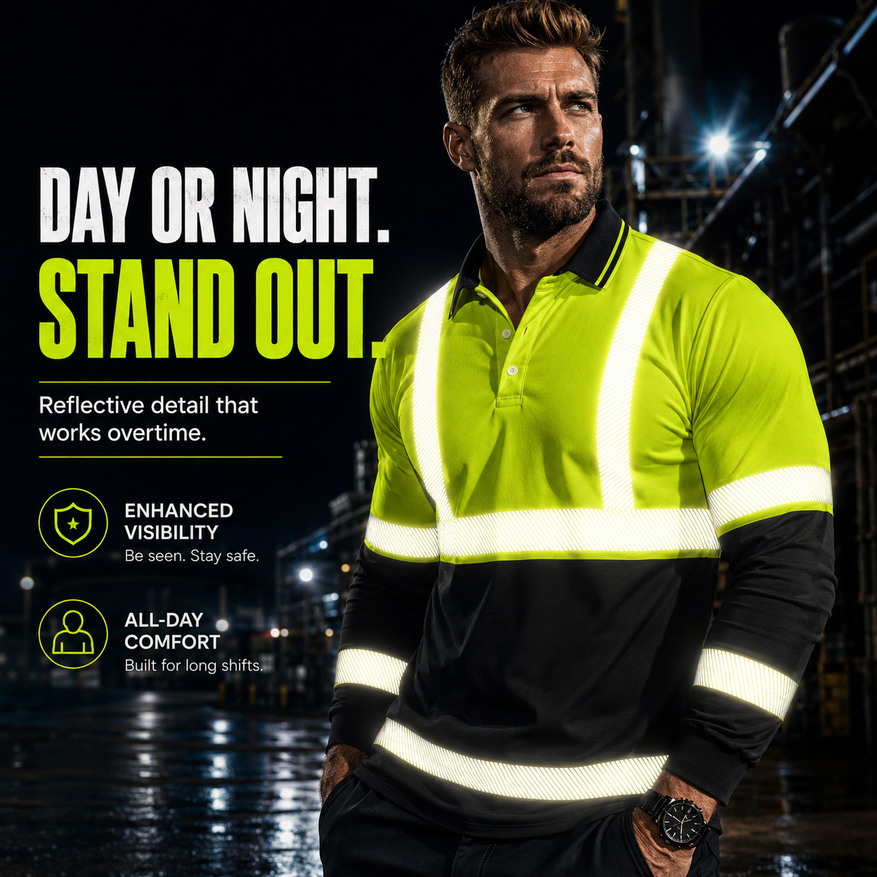 👕🔥50% OFF TODAY✨ Men's Reflective Workwear Polo Shirt