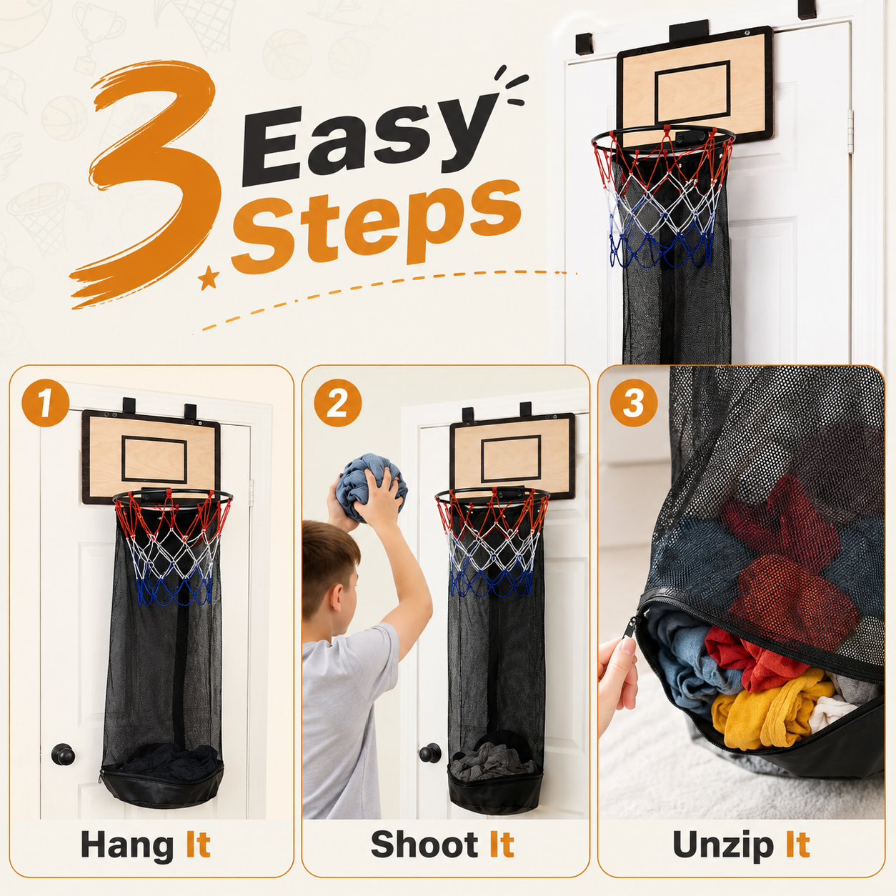 🏀 Over-the-Door Basketball Laundry Hamper – Turn Laundry into a Fun Game