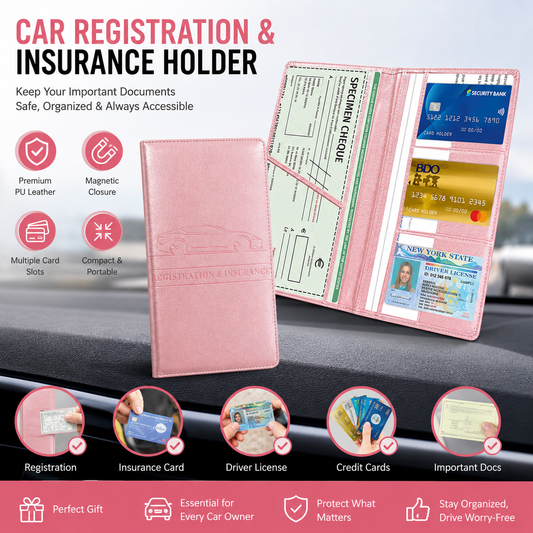 🚗 Premium Car Document Organizer – PU Leather Registration & Insurance Holder