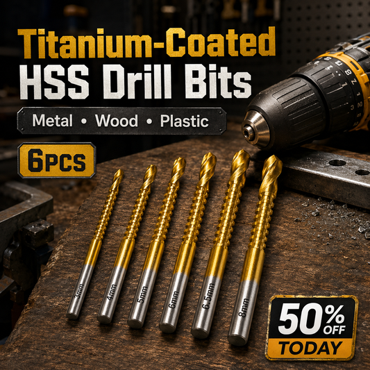 ⚡50% OFF TODAY🔩 6PCS Titanium Drill Bits – Metal, Wood & Plastic Ready