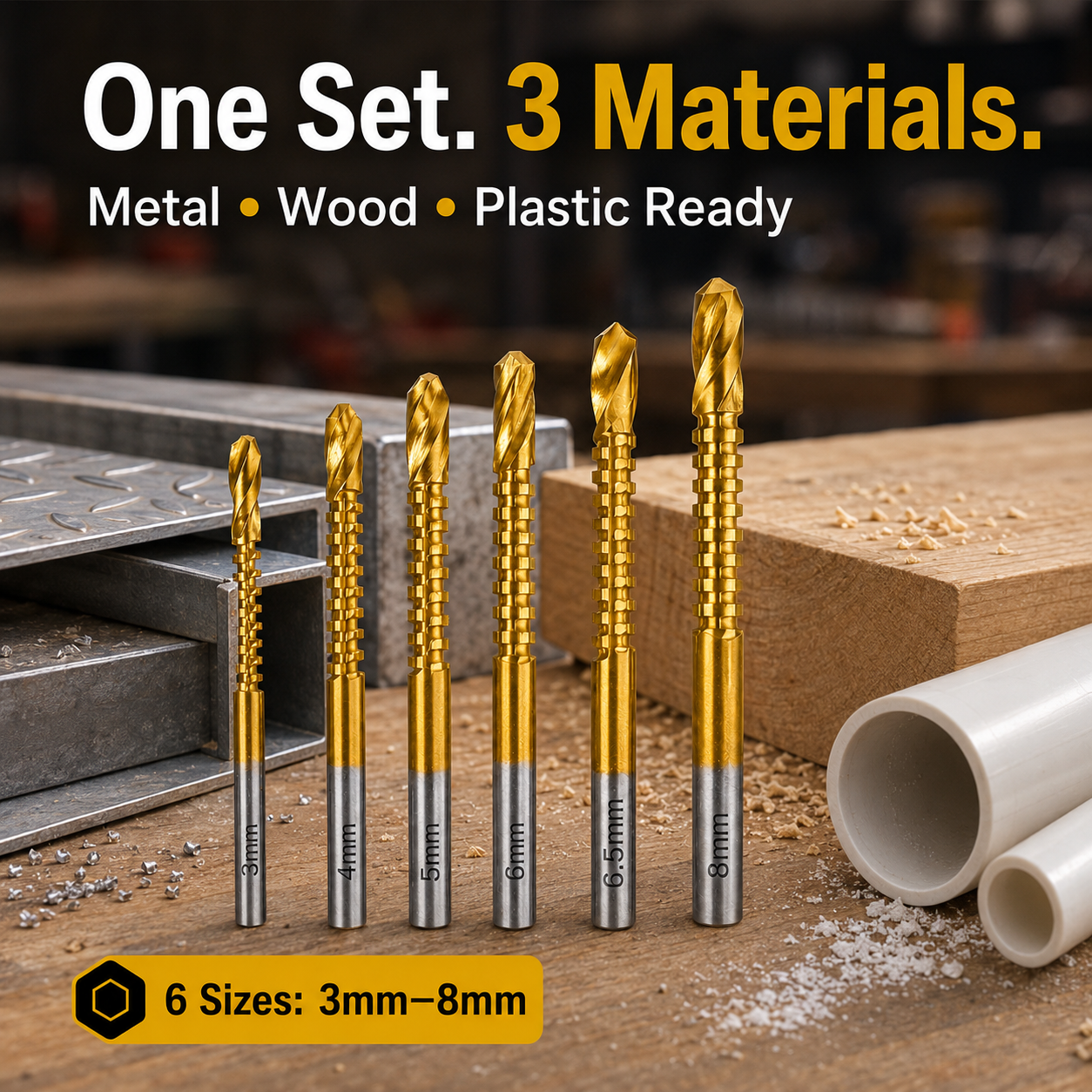 ⚡50% OFF TODAY🔩 6PCS Titanium Drill Bits – Metal, Wood & Plastic Ready