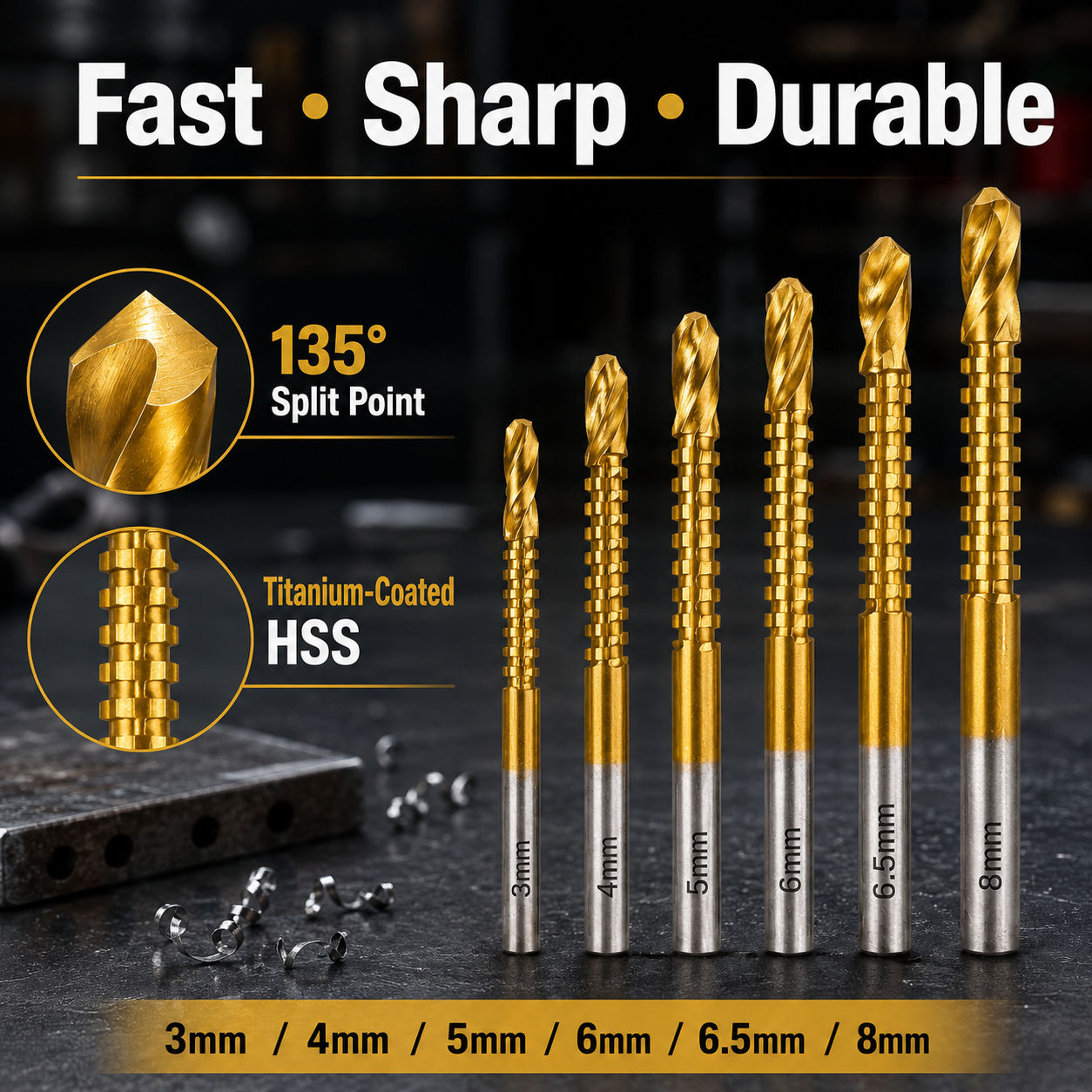 ⚡50% OFF TODAY🔩 6PCS Titanium Drill Bits – Metal, Wood & Plastic Ready