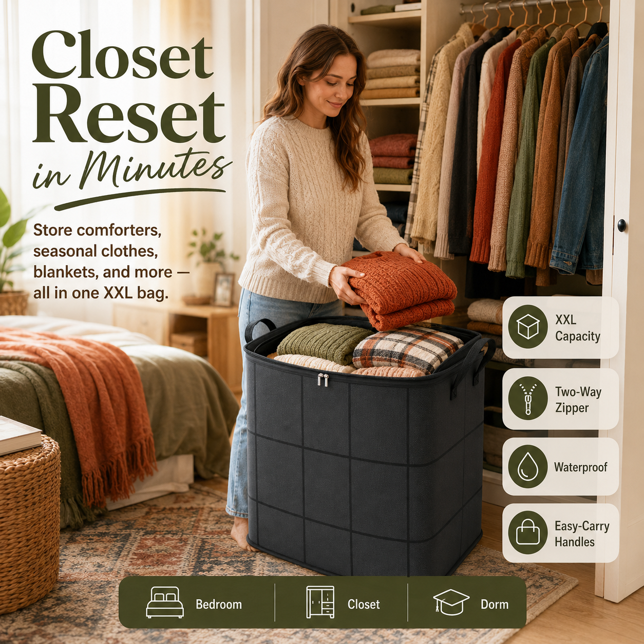 🔥 50% OFF XXL Zippered Storage Bag for Bedding, Clothes & Blankets