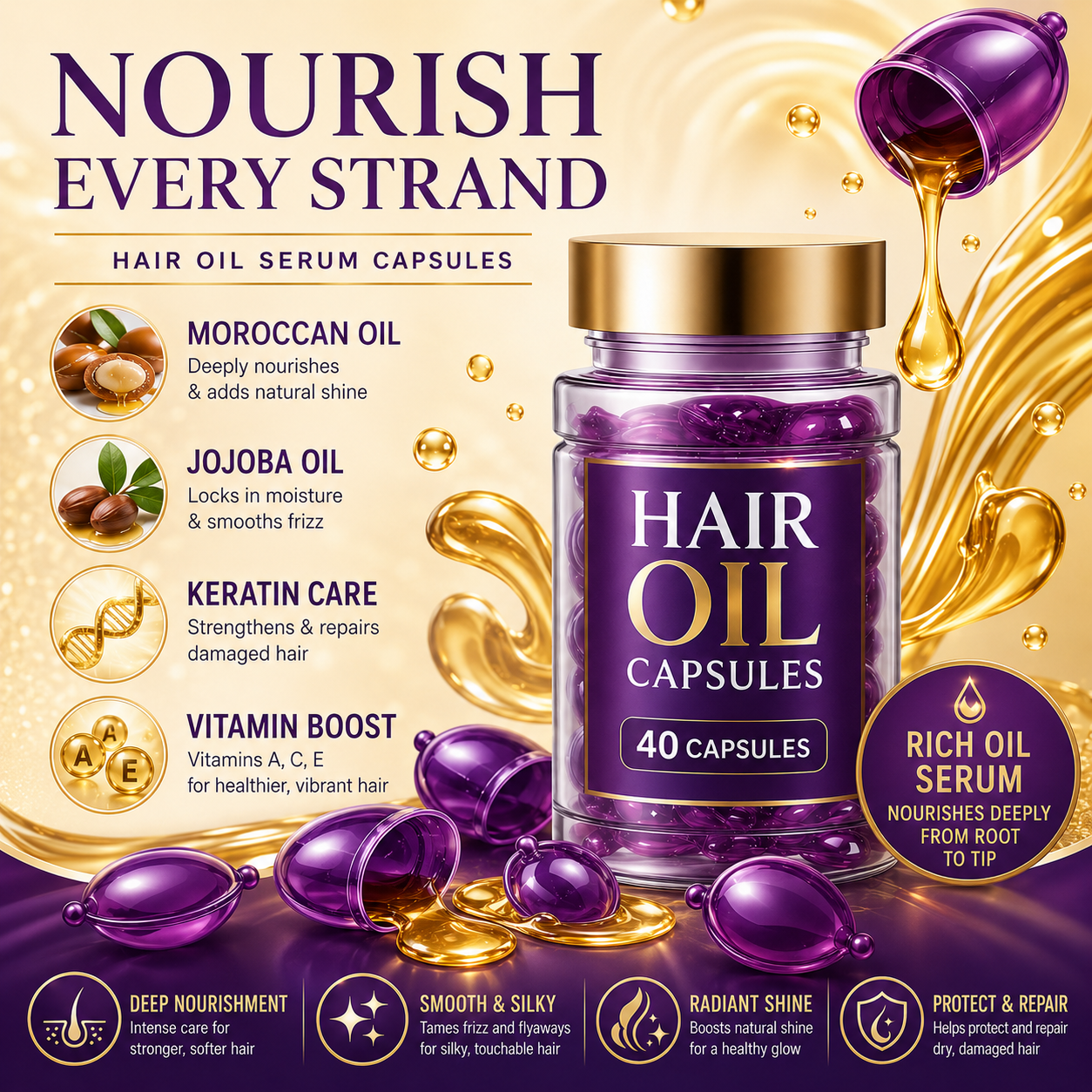 ✨50% OFF TODAY💜 Frizz Control Hair Capsules 🌿For Smooth, Shiny & Healthier-Looking Hair
