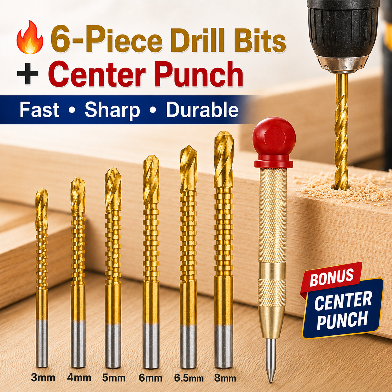 💪6-Piece 3–8mm Titanium Drill Bits⚡ Built for Metal, Wood & Plastic