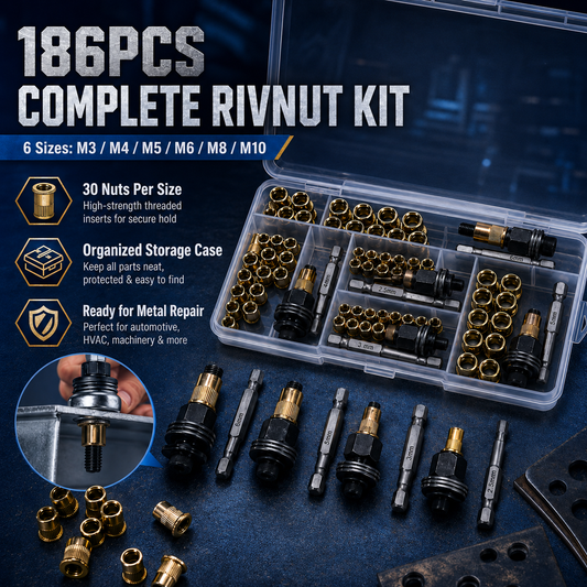 🔧 186Pcs M3-M10 Rivet Nut Tool Kit ⚙️