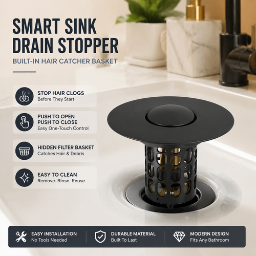 🚿 Pop-Up Sink Drain Stopper with Built-In Hair Catcher Basket Filter ⚓