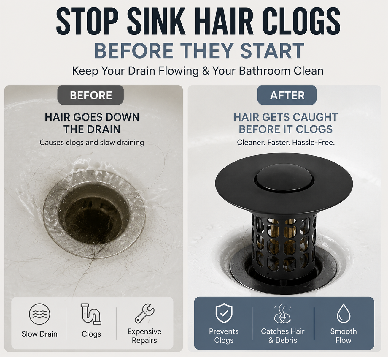 🚿 Pop-Up Sink Drain Stopper with Built-In Hair Catcher Basket Filter ⚓