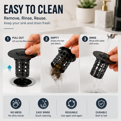 🚿 Pop-Up Sink Drain Stopper with Built-In Hair Catcher Basket Filter ⚓