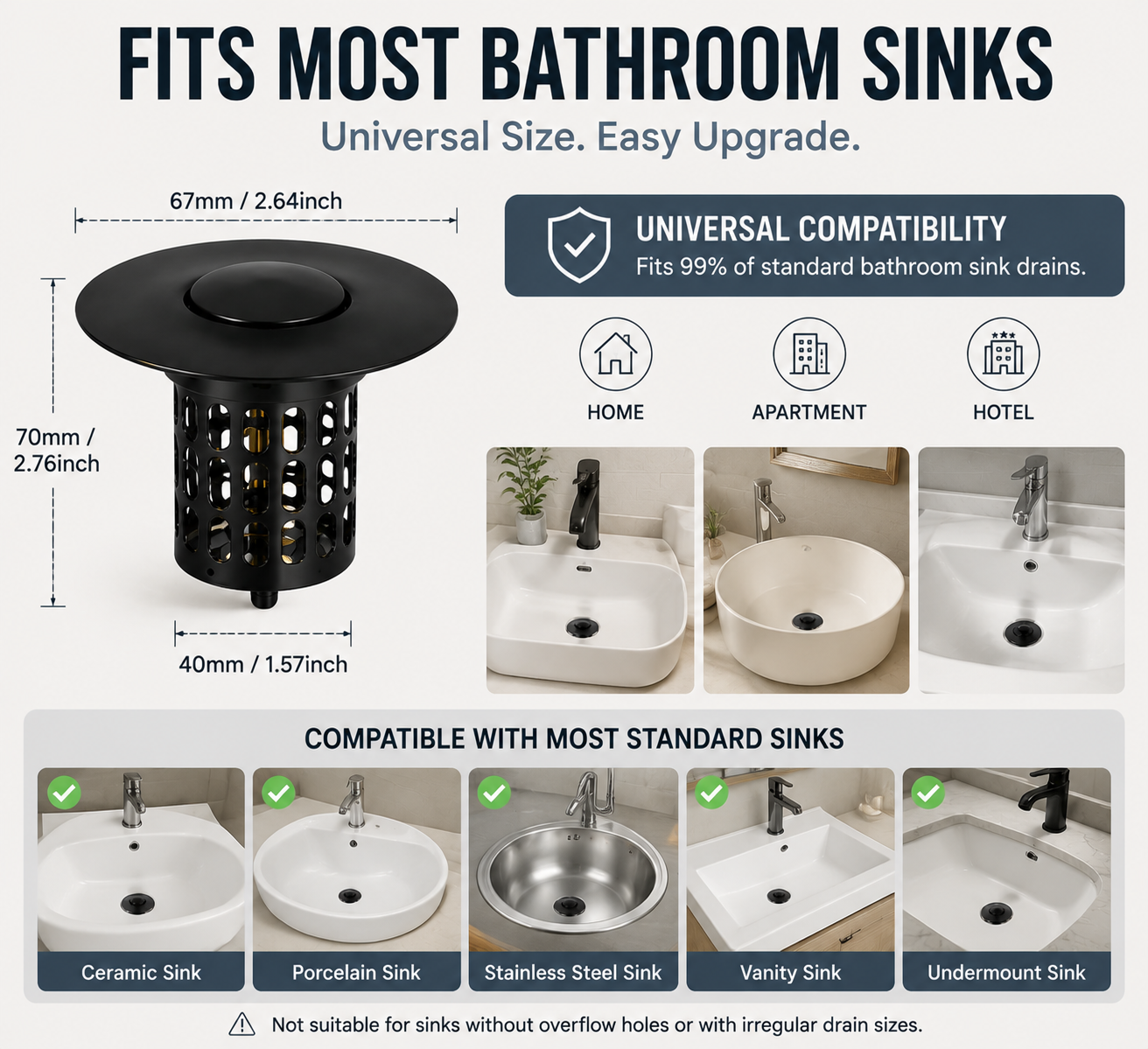🚿 Pop-Up Sink Drain Stopper with Built-In Hair Catcher Basket Filter ⚓