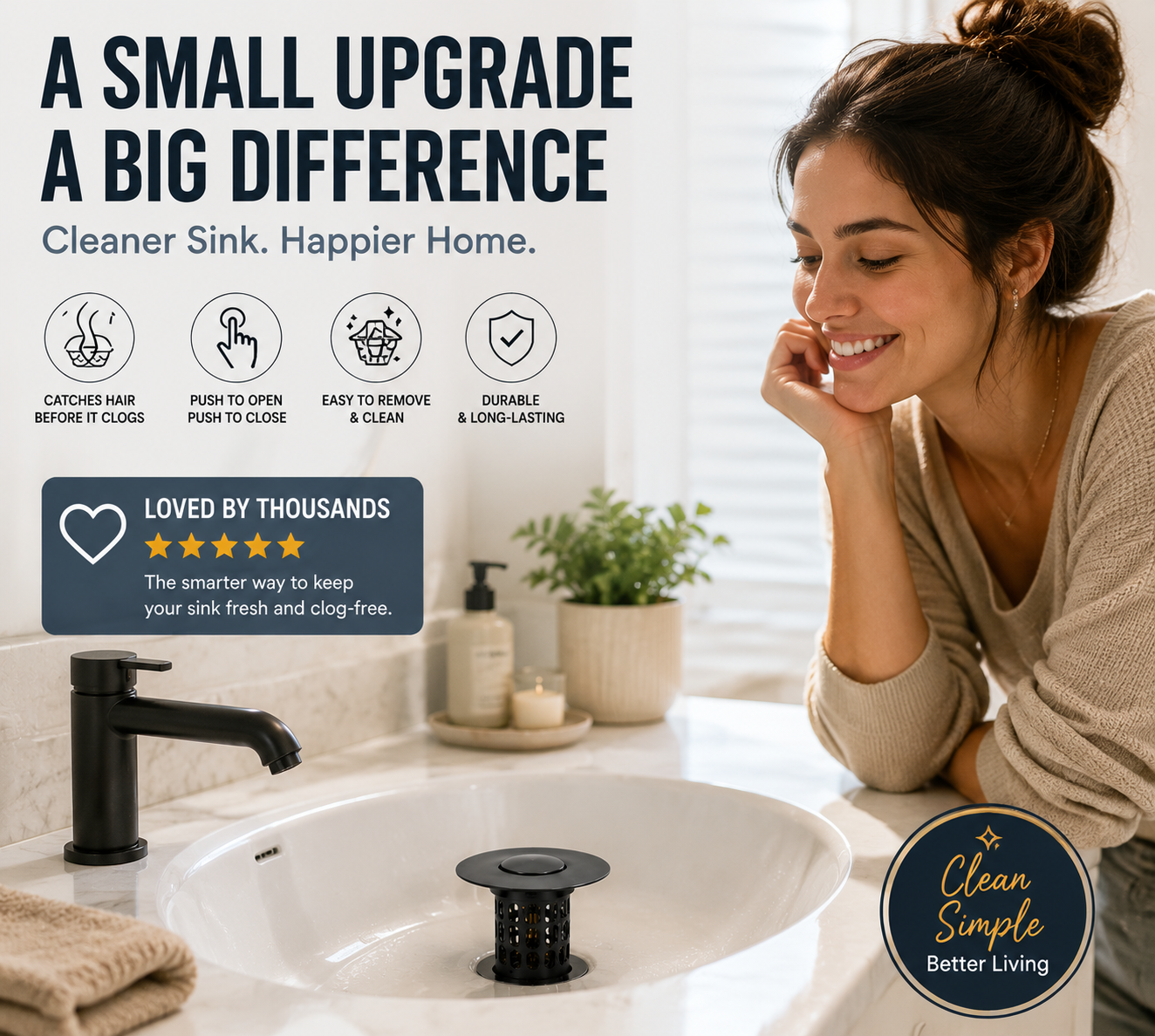 🚿 Pop-Up Sink Drain Stopper with Built-In Hair Catcher Basket Filter ⚓