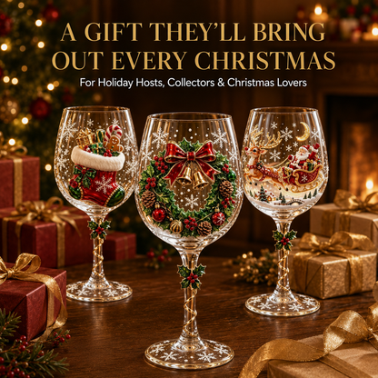 🎄 3D Christmas Collectible Stemmed Glass – 6 Festive Designs 🎅