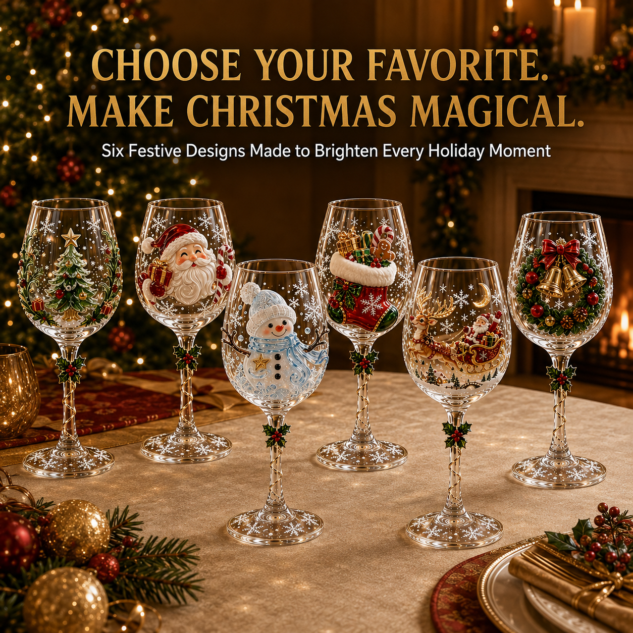 🎄 3D Christmas Collectible Stemmed Glass – 6 Festive Designs 🎅