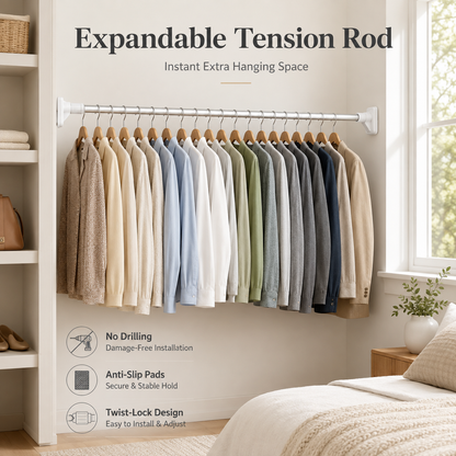 🔥49% OFF TODAY🧺 No-Drill Expandable Closet Rod– No Drilling, Fully Adjustable