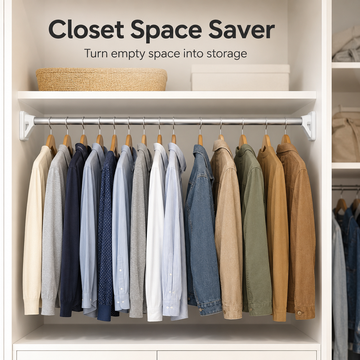 🔥49% OFF TODAY🧺 No-Drill Expandable Closet Rod– No Drilling, Fully Adjustable