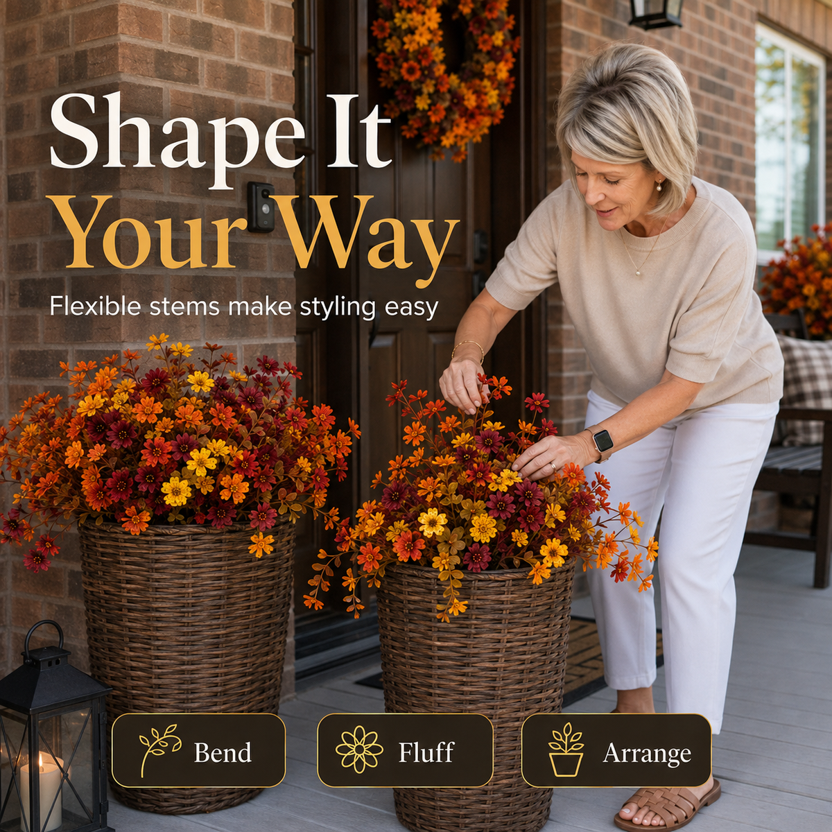 🍂 FALL SALE 49% OFF🌼 Faux Flower Bundles for Porch Decor