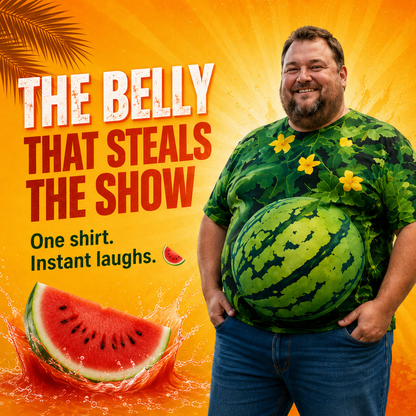 🍉 Funny 3D Watermelon Belly T-Shirt – Optical Illusion Summer Tee