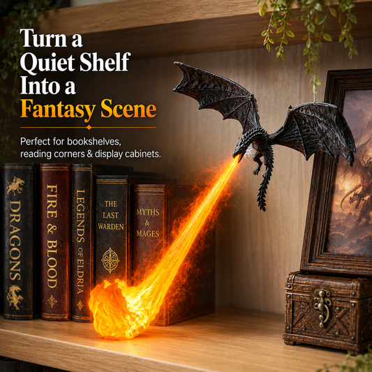 🔥Last Day 50% OFF - 🐉 Glowing Dragon Bookend with LED Flame Effect