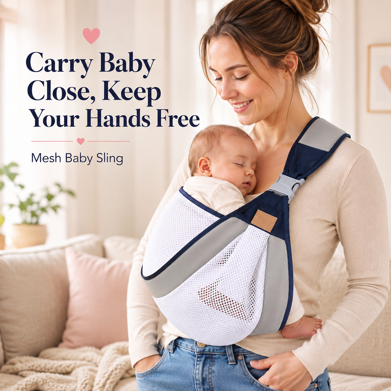 💗 Carry Baby Close, Keep Your Hands Free – Mesh Baby Sling👶