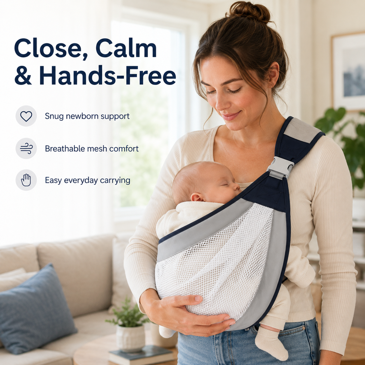 💗 Carry Baby Close, Keep Your Hands Free – Mesh Baby Sling👶