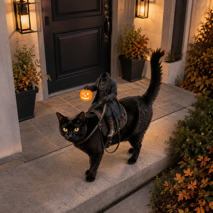 🎃 Early Halloween Sale — 50% Off | 🐈‍⬛ Headless Horseman Cat Costume – Funny Halloween Rider Outfit