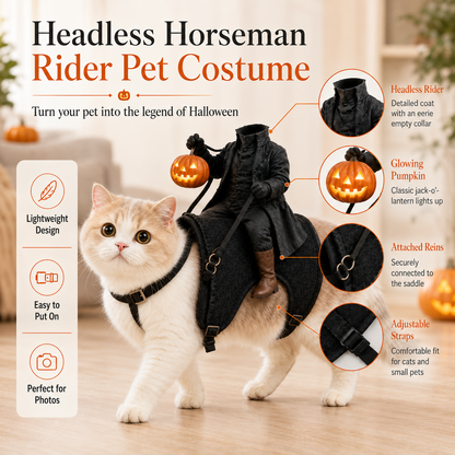 🎃 Early Halloween Sale — 50% Off | 🐈‍⬛ Headless Horseman Cat Costume – Funny Halloween Rider Outfit