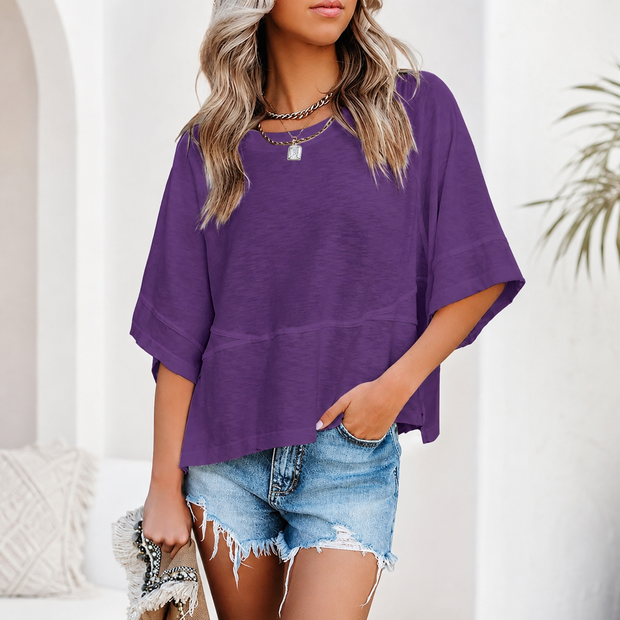 ✨ Women’s Oversized Batwing Sleeve Tee – Effortless Chic & Flowy Fit