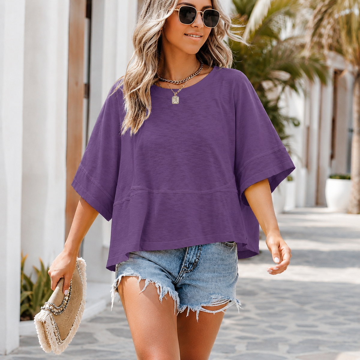 ✨ Women’s Oversized Batwing Sleeve Tee – Effortless Chic & Flowy Fit