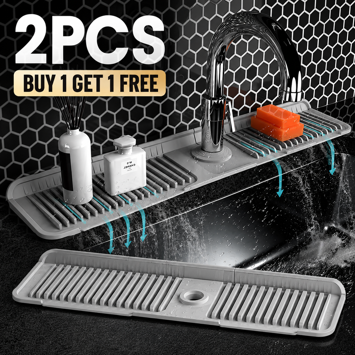 🔥 BUY 1 GET 1 FREE💧 Silicone Sink Faucet Draining Mat