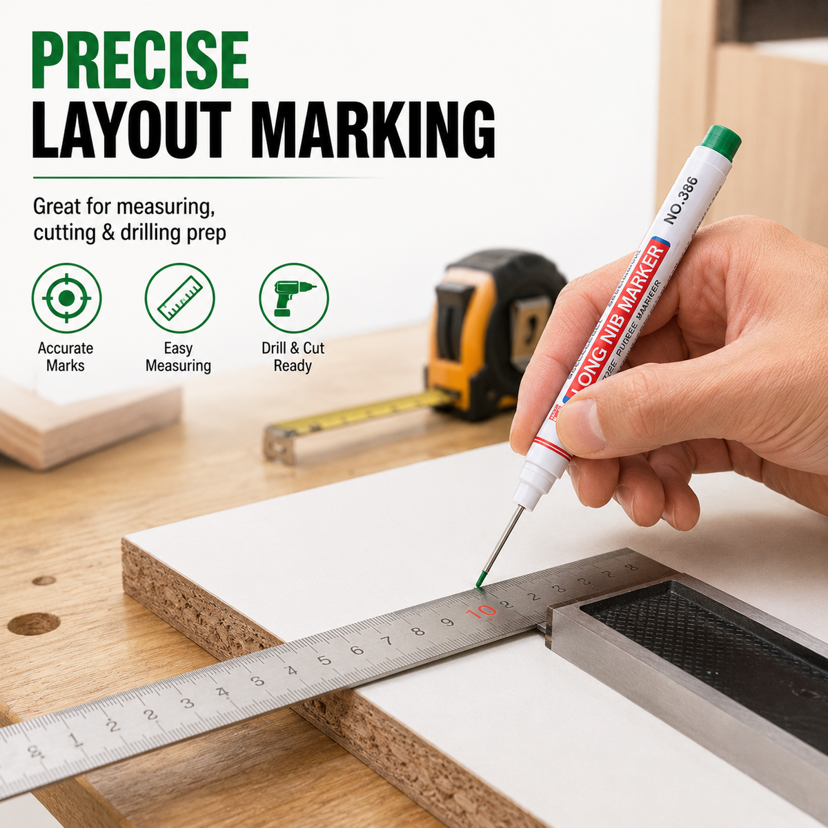 💥 10-Pack Deep Hole Marker Pens – For Carpenters, Furniture, Wood & Metal