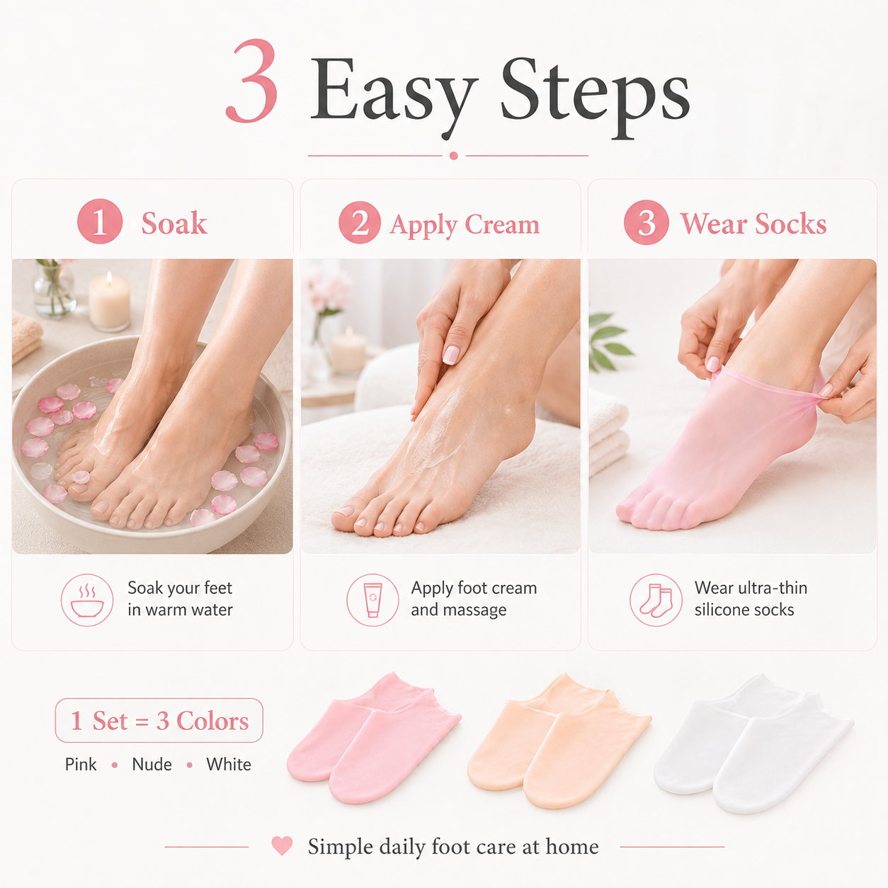 💗3-Pack Reusable Moisturizing Silicone Foot Mask Socks