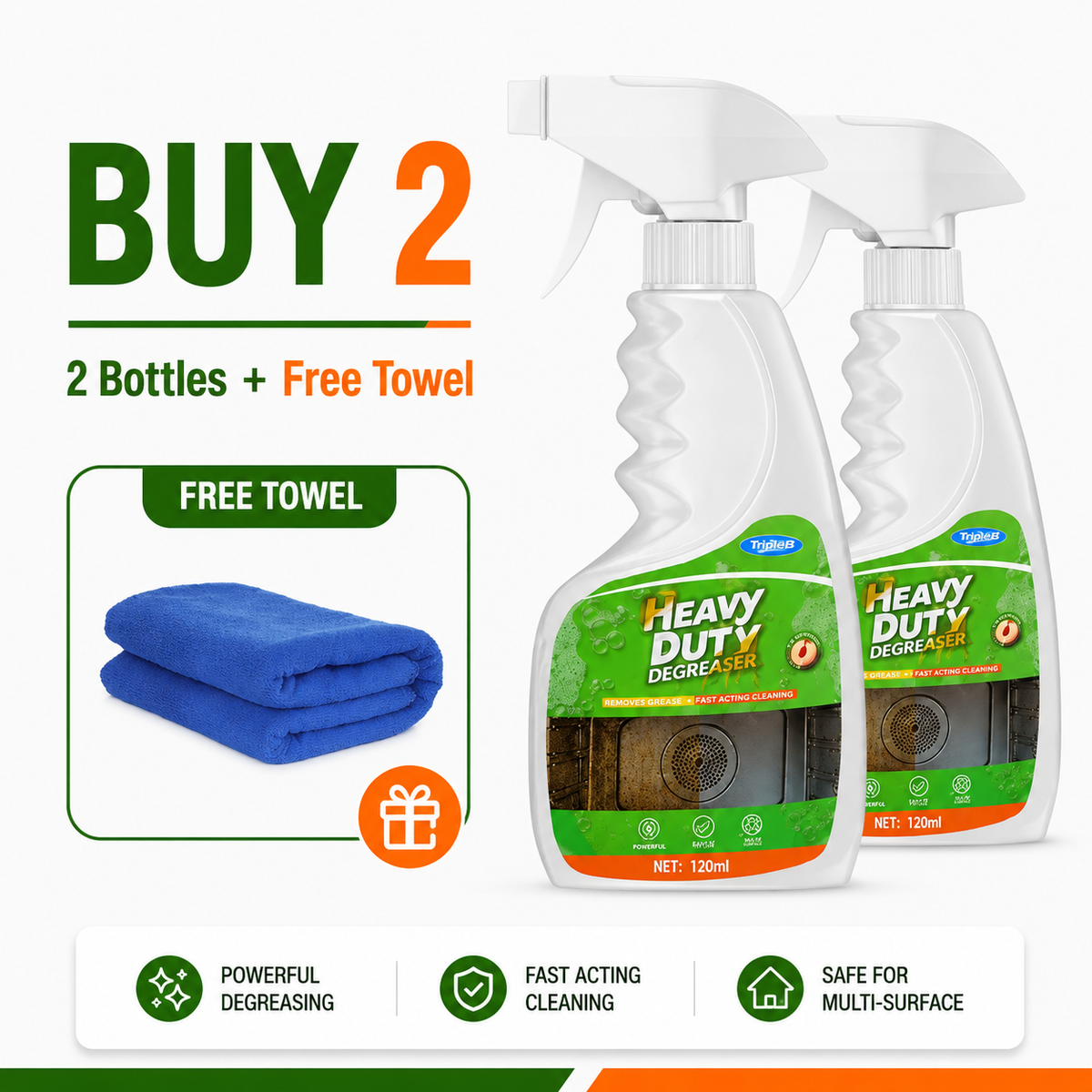 🏆52K+ Sold🧽 Heavy-Duty Kitchen Degreaser Spray + Free Cleaning Towel