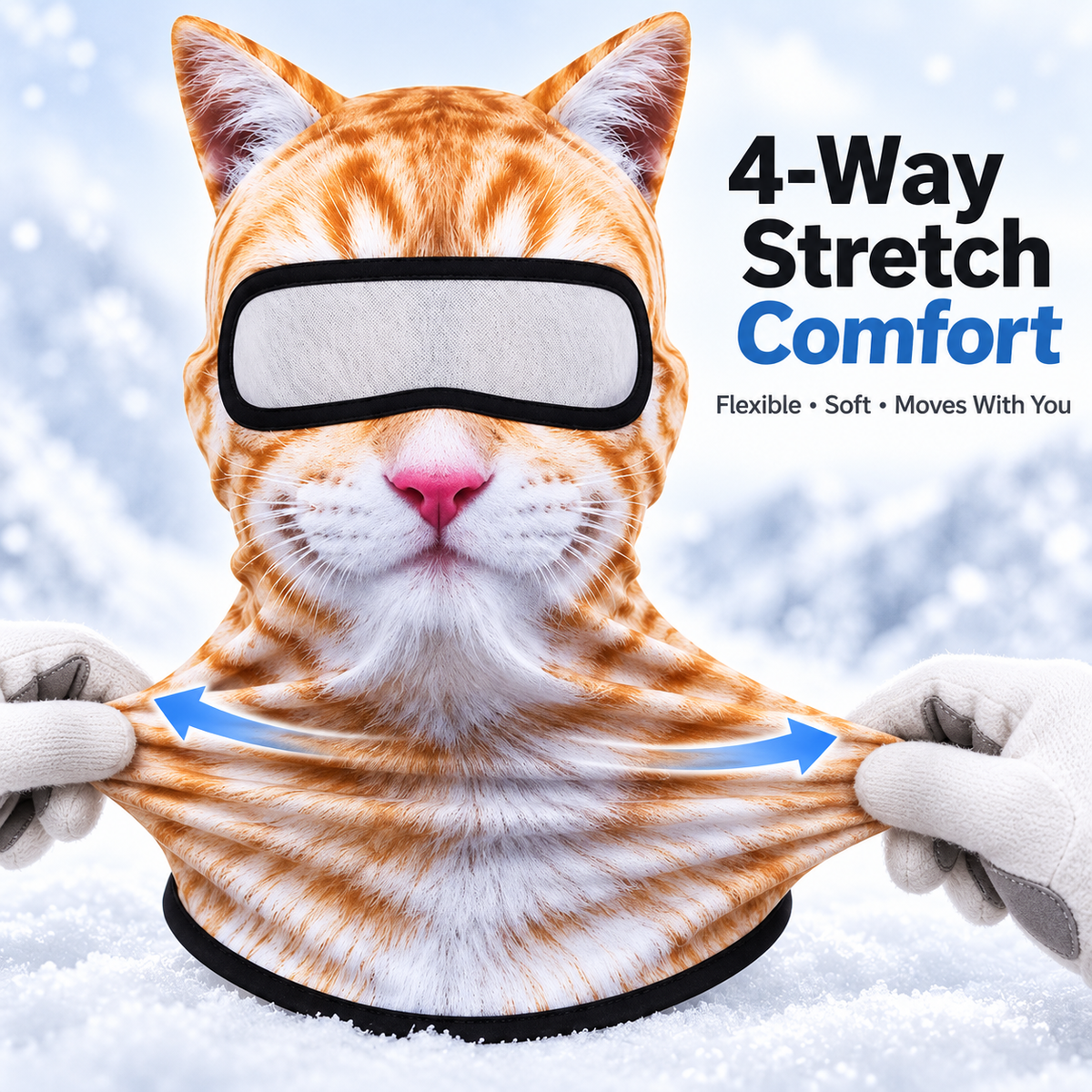 ✨3D Cat Ski Mask with Ears – Funny Windproof Balaclava for Skiing & Festivals