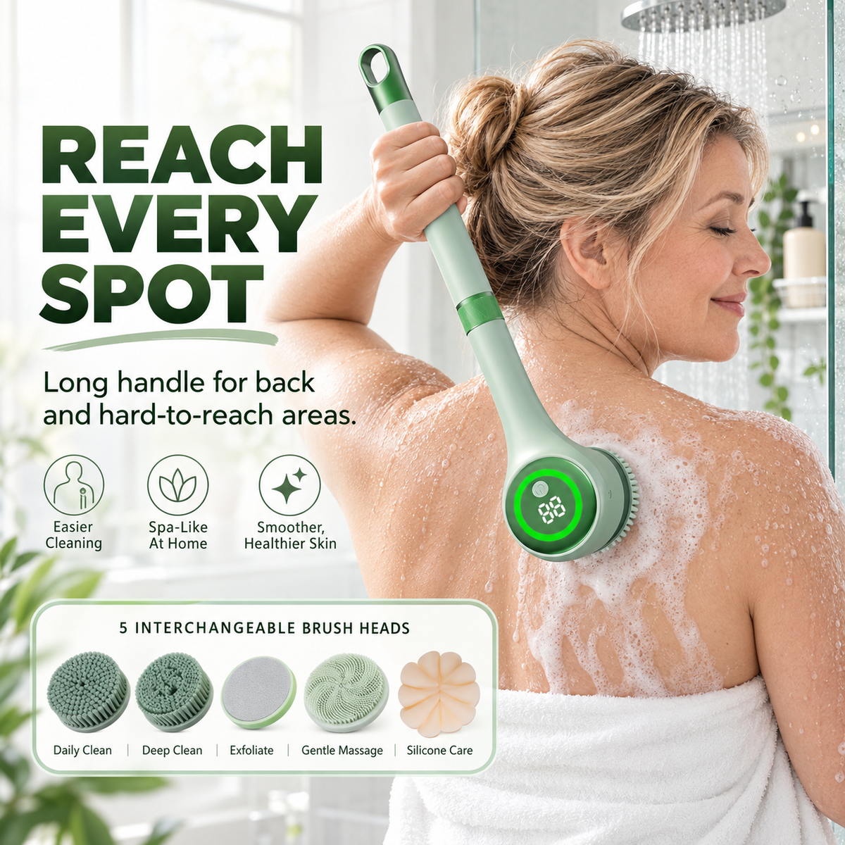 🔥 50% OFF Electric Long-Handle Body Scrubber – Reach More, Scrub Less 🫧