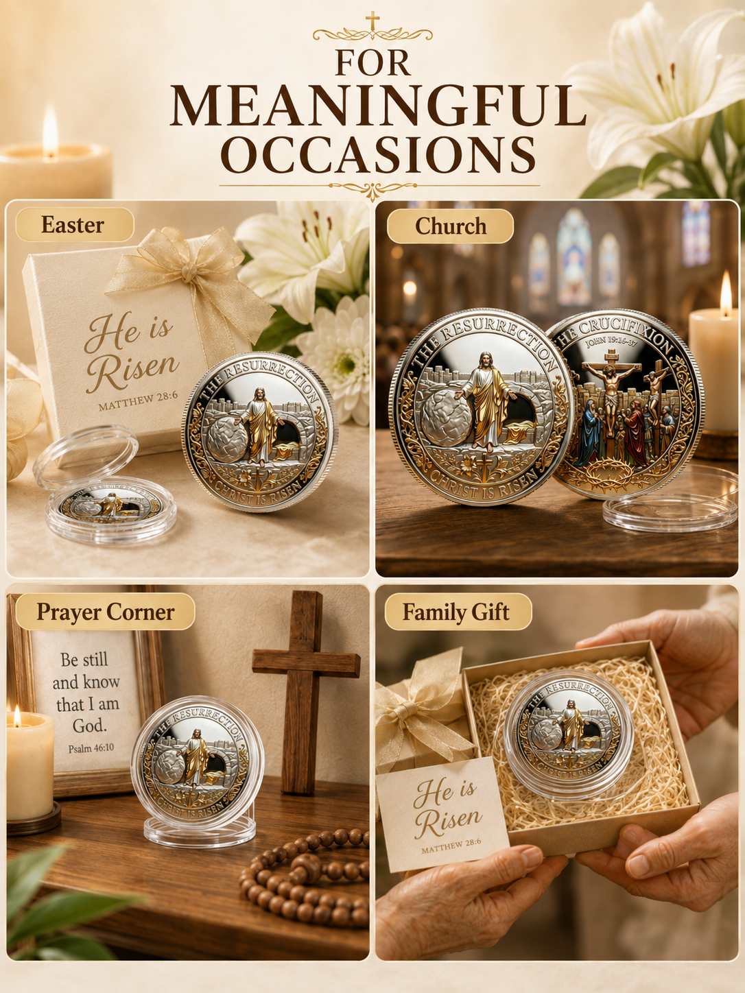 ✝️ Easter Memorial Coin  🙏🪙 Collectible Faith Keepsake Coin – Double-Sided 3D Relief Religious Token 🕊️