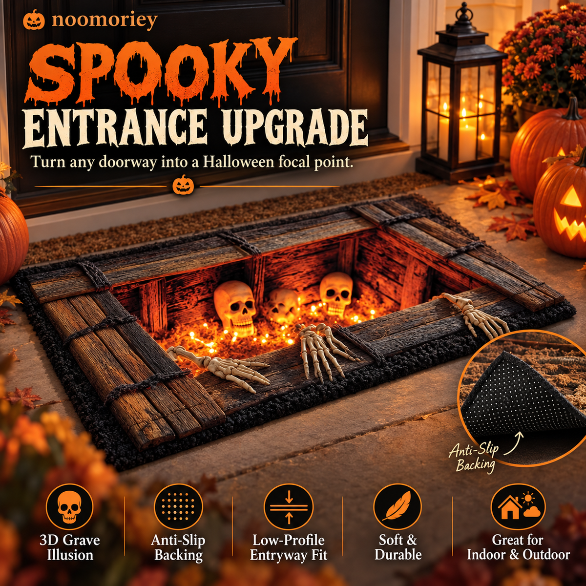 🎃 Halloween Plush Doormat – Soft Crystal Velvet Entryway Mat, Non-Slip Front Door Rug for Festive Home Decor